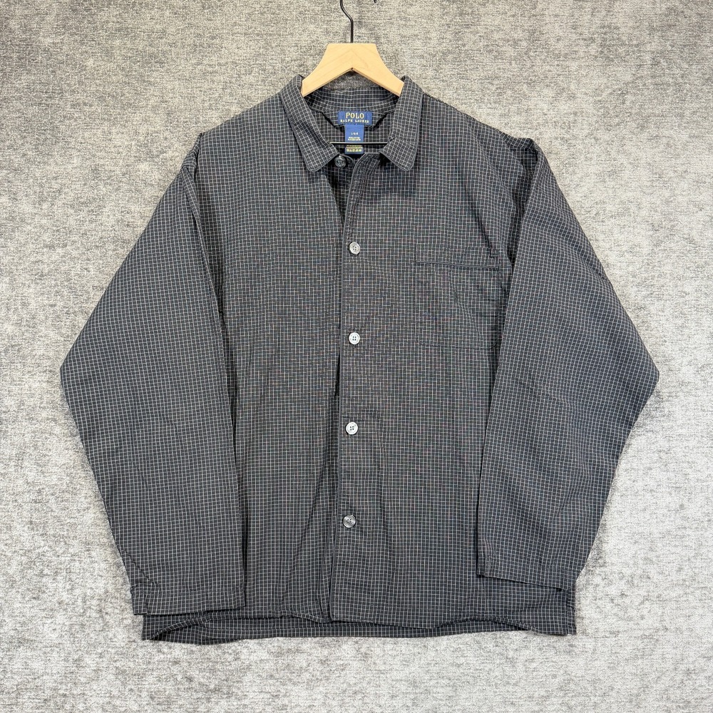 Polo Ralph Lauren Pajama Top Sleepwear Button Up Black Grid‎ Check L